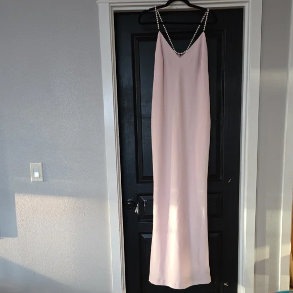 Karl Lagerfeld Light Pink Gown with Adjustable Pearl Straps Size 12 - Picture 1 of 16